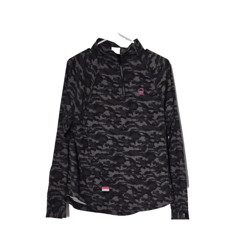 Belyn Key 1/4 Zip Womens Small Gray Camouflage Long Sleeve Pullover